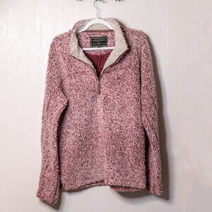 True Grit Burgundy and White Fleece Quarter Zip Jacket - Size Medium